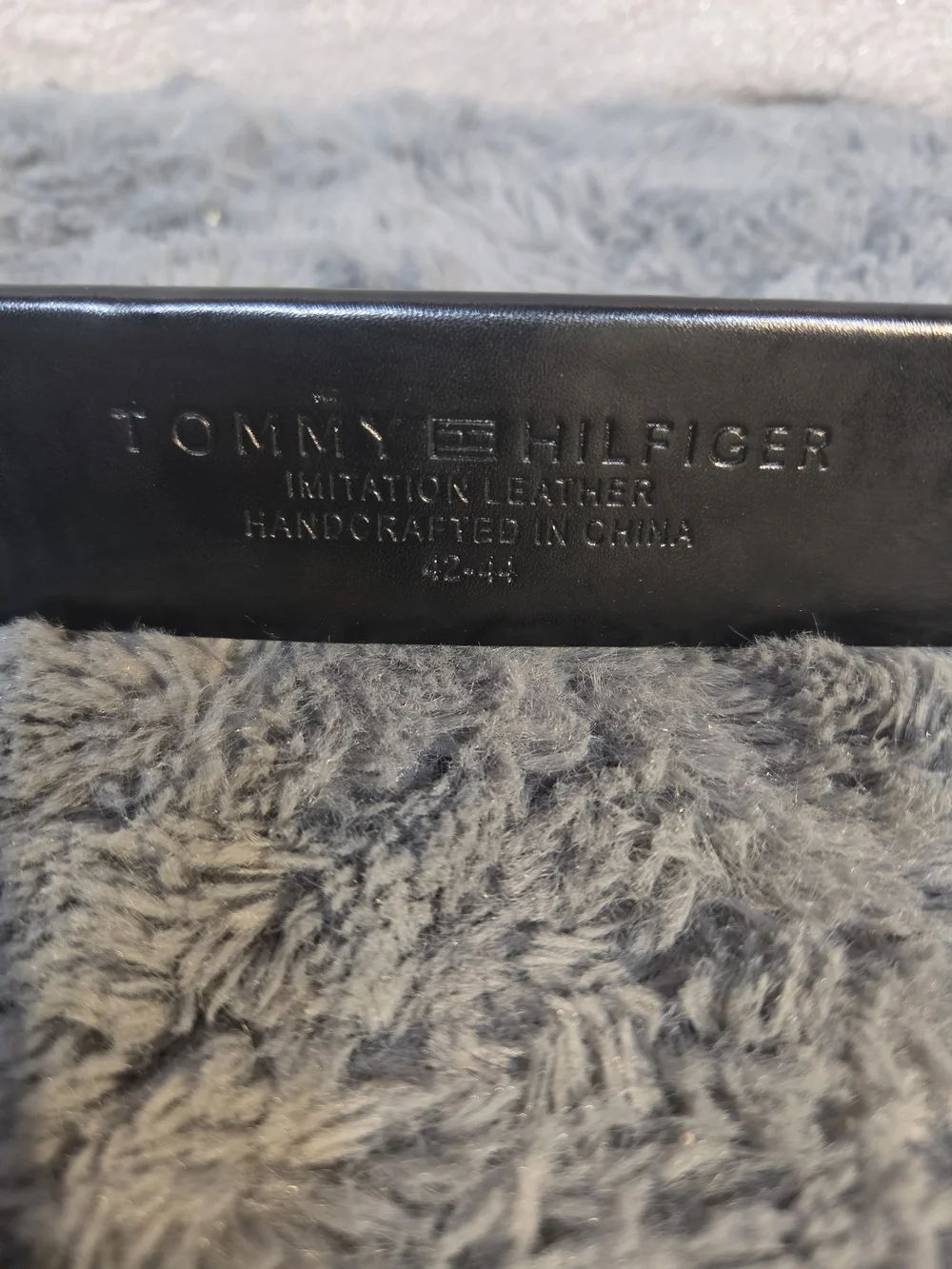 Tommy Hilfiger Black Leather Belt with Silver Buckle and Red/White/Blue Logo
